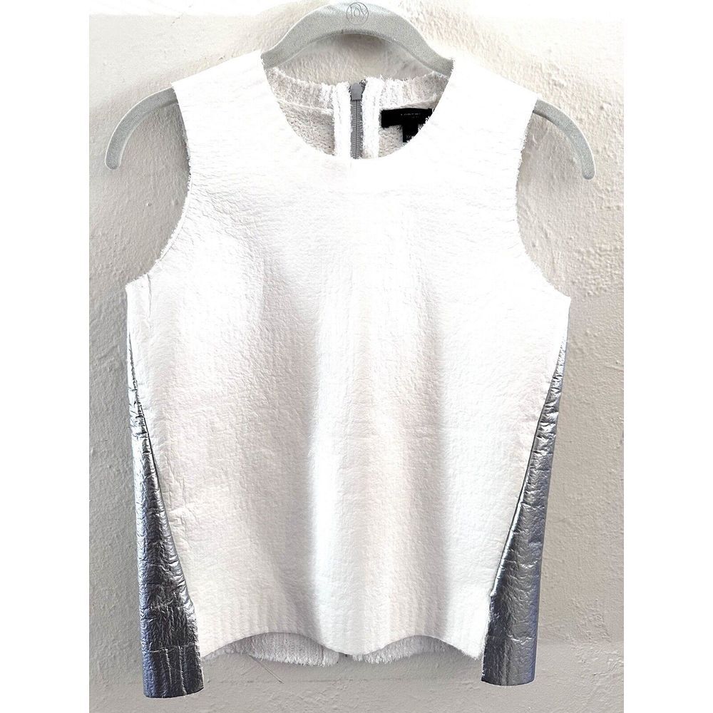 J. Crew Vest Top Sz XS White and Metallic Silver Sleeveless Shirt Full‎ Zip